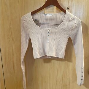 Zara Cream Ribbed Long Sleeve Top